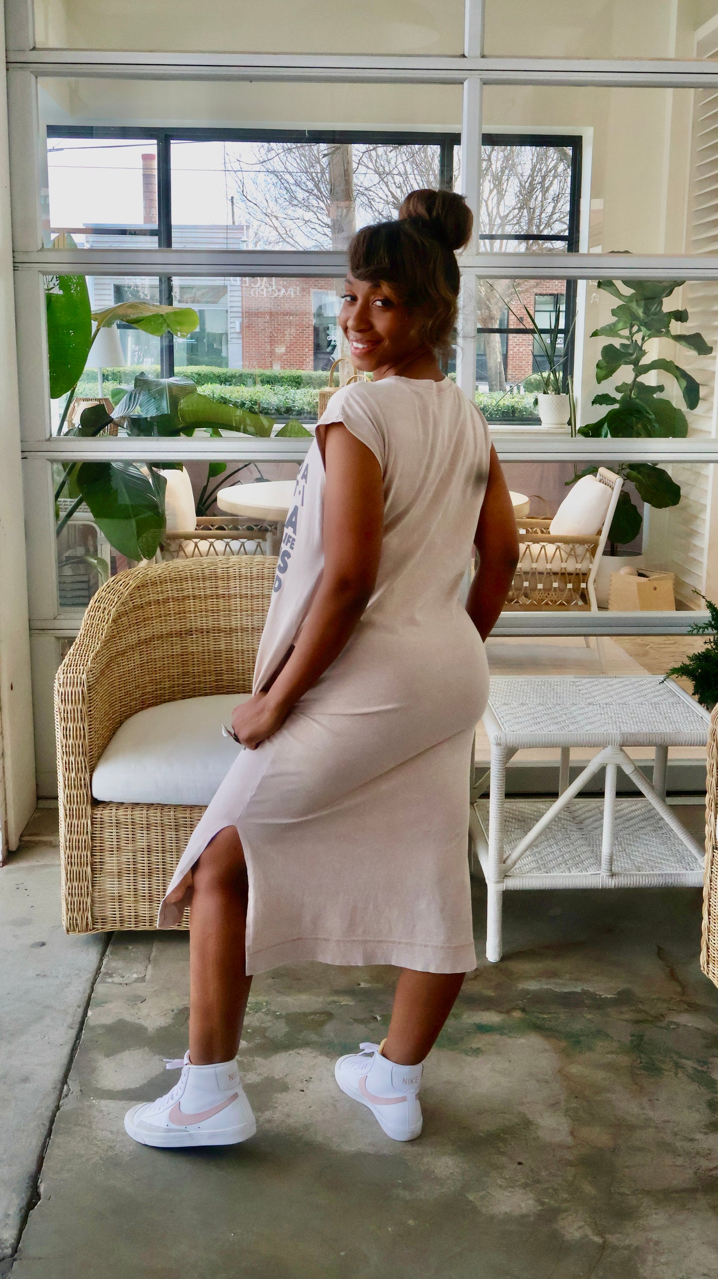 She Moves to a Different Beat Lounge Midi Dress (SLIGHTLY Distressed Ink at the Top of Dress)