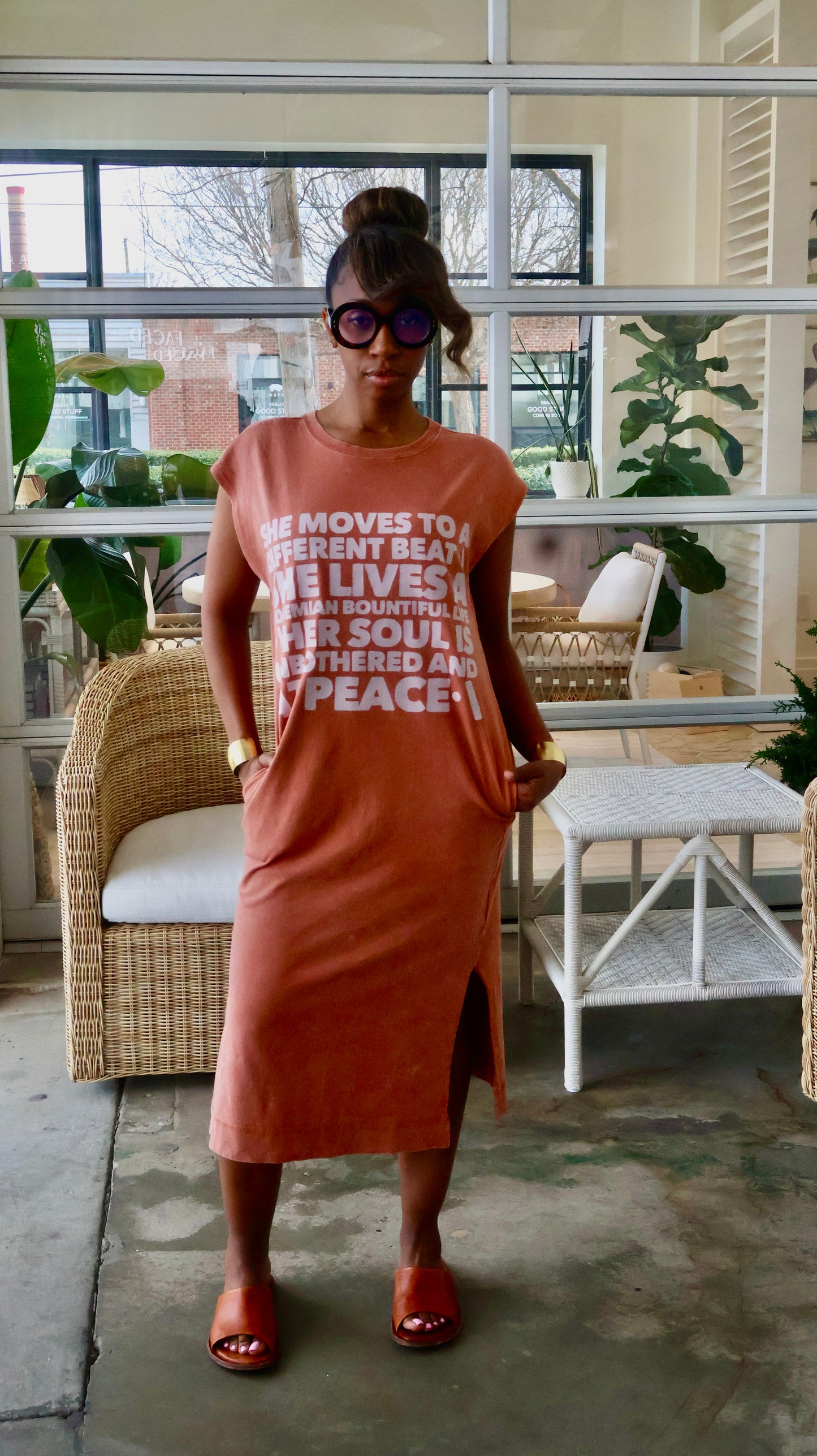She Moves to a Different Beat Lounge Midi Dress (SLIGHTLY Distressed Ink at the Top of Dress)