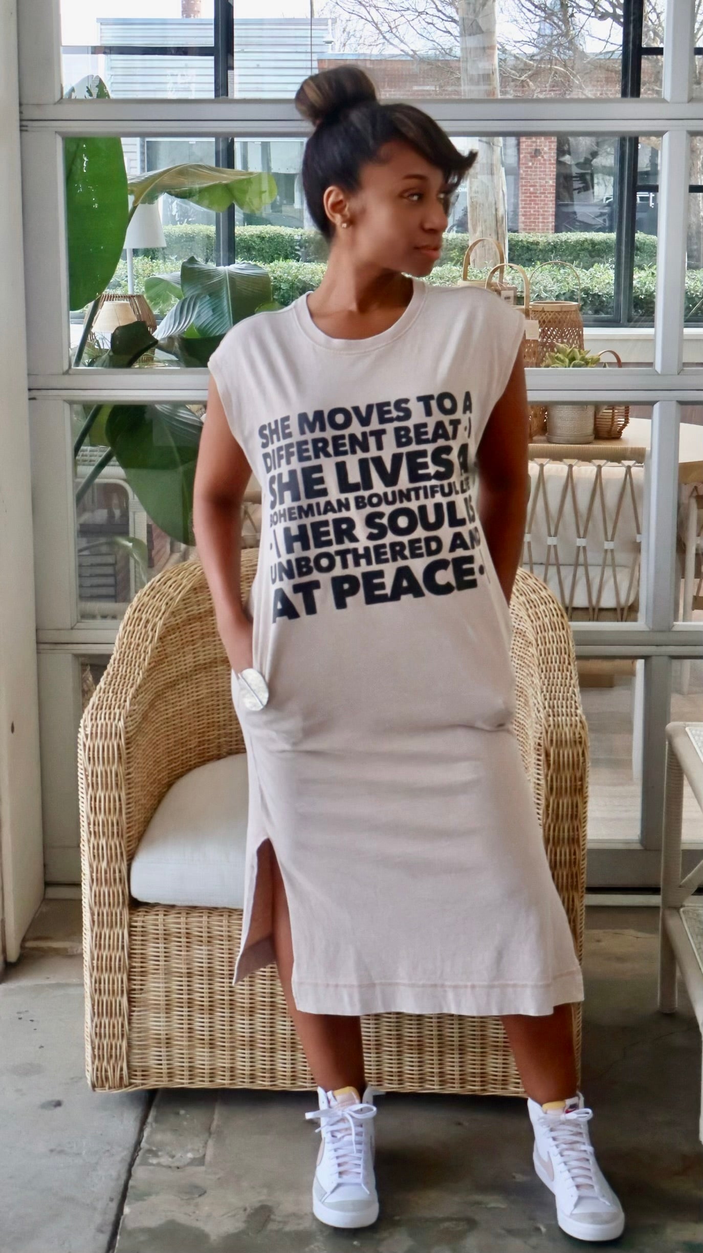 She Moves to a Different Beat Lounge Midi Dress (SLIGHTLY Distressed Ink at the Top of Dress)