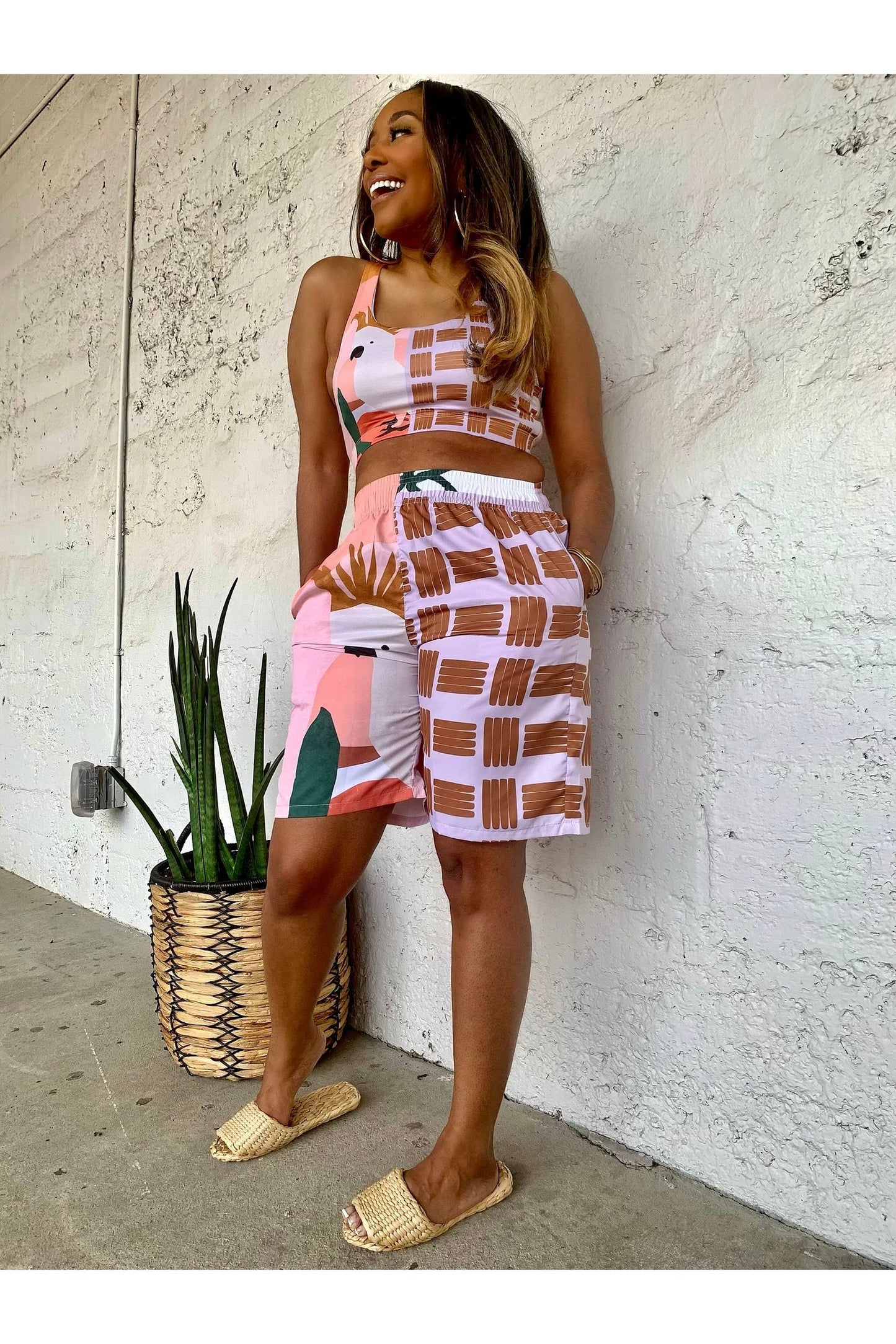 Sweet Hibiscus/ Honey Bermuda Swim Shorts