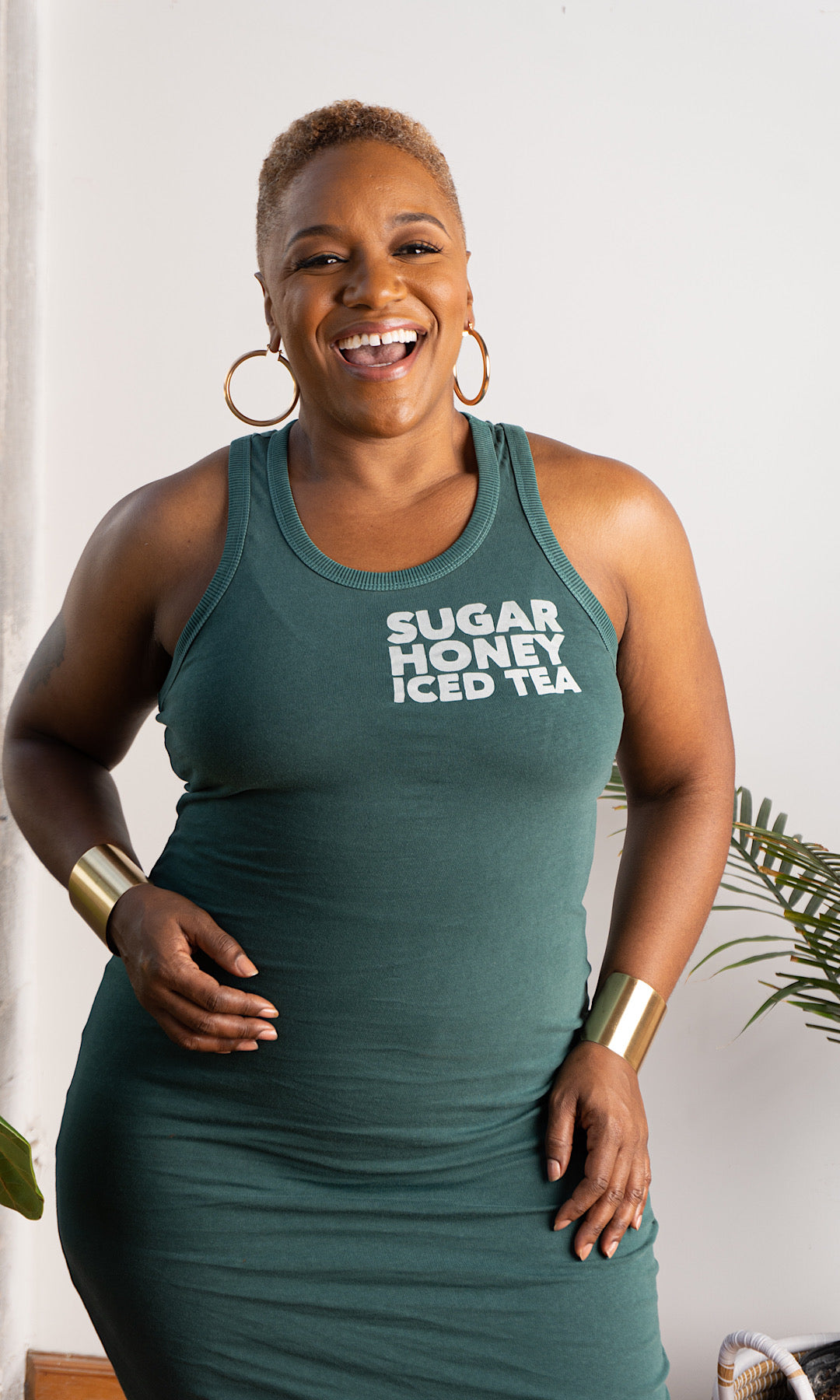 Sugar Honey Iced Tea Tank Midi Dress (Slightly distressed font on the front) sold as is