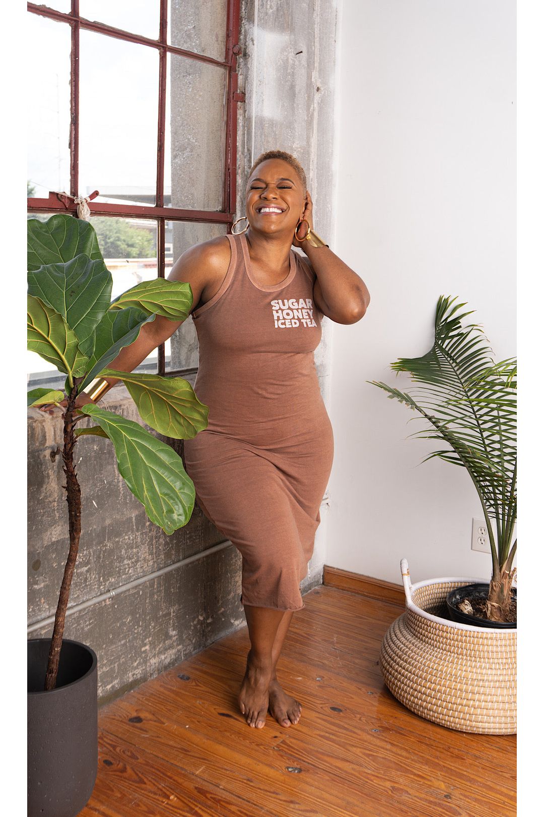 Sugar Honey Iced Tea Tank Midi Dress (Slightly distressed font on the front) sold as is