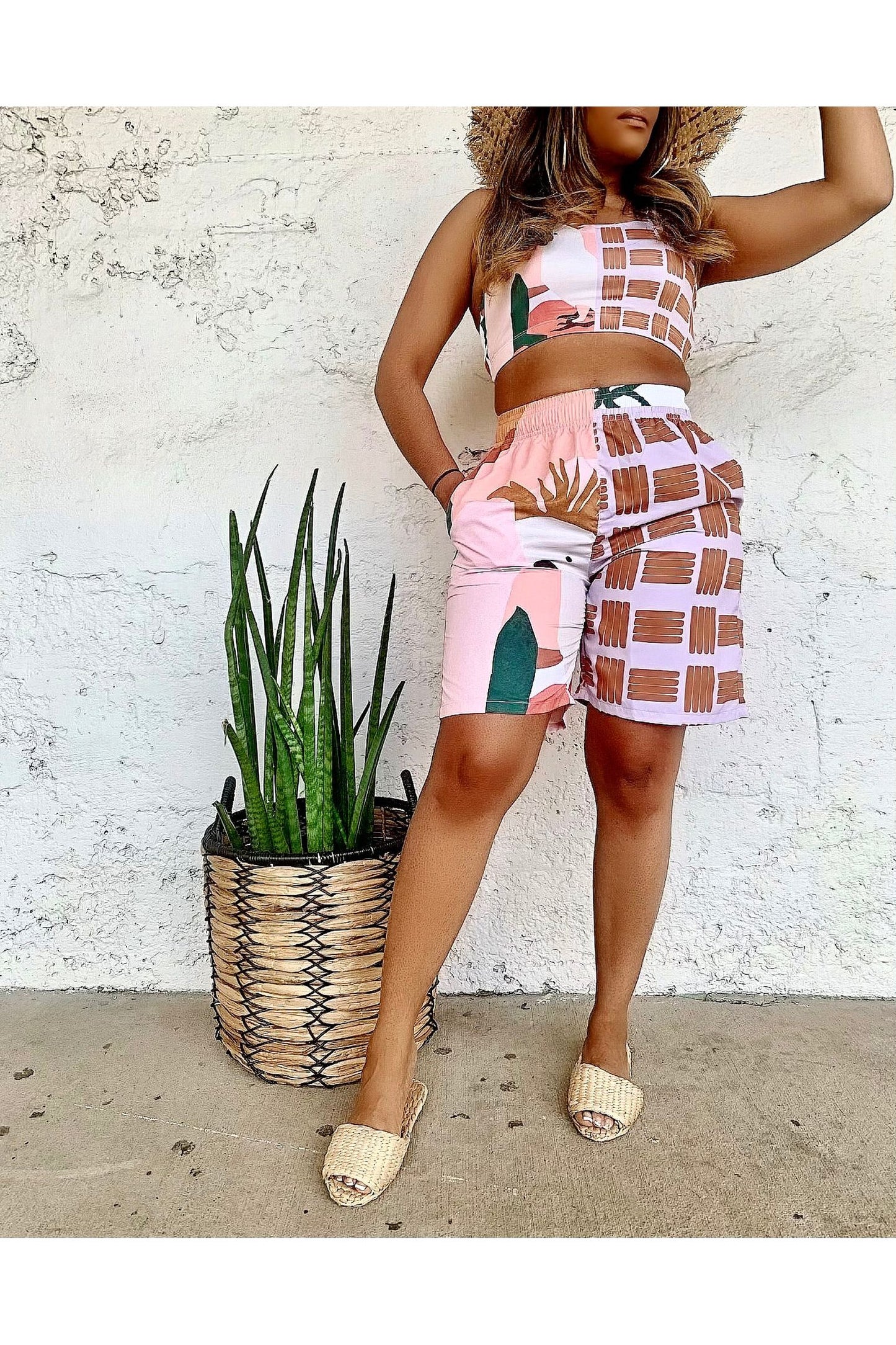 Sweet Hibiscus/ Honey Bermuda Swim Shorts