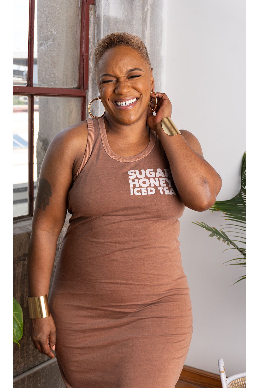 Sugar Honey Iced Tea Tank Midi Dress (Slightly distressed font on the front) sold as is