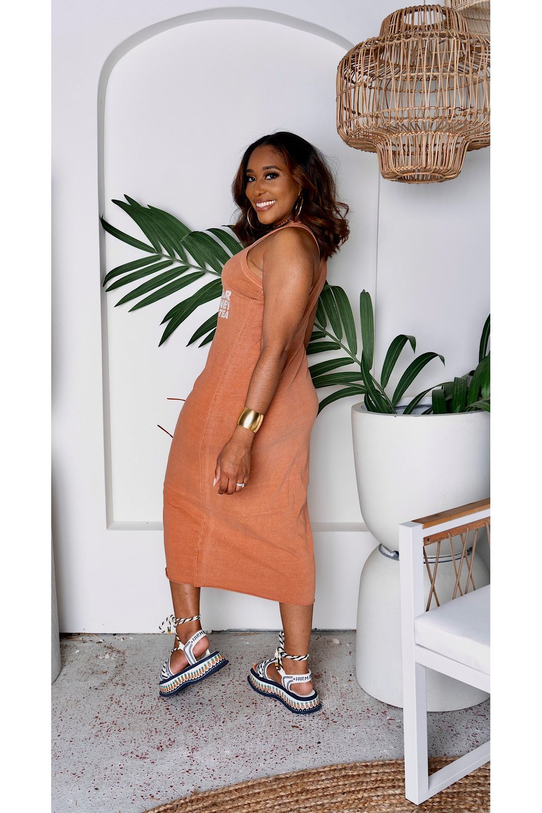 Sugar Honey Iced Tea Tank Midi Dress (Slightly distressed font on the front) sold as is