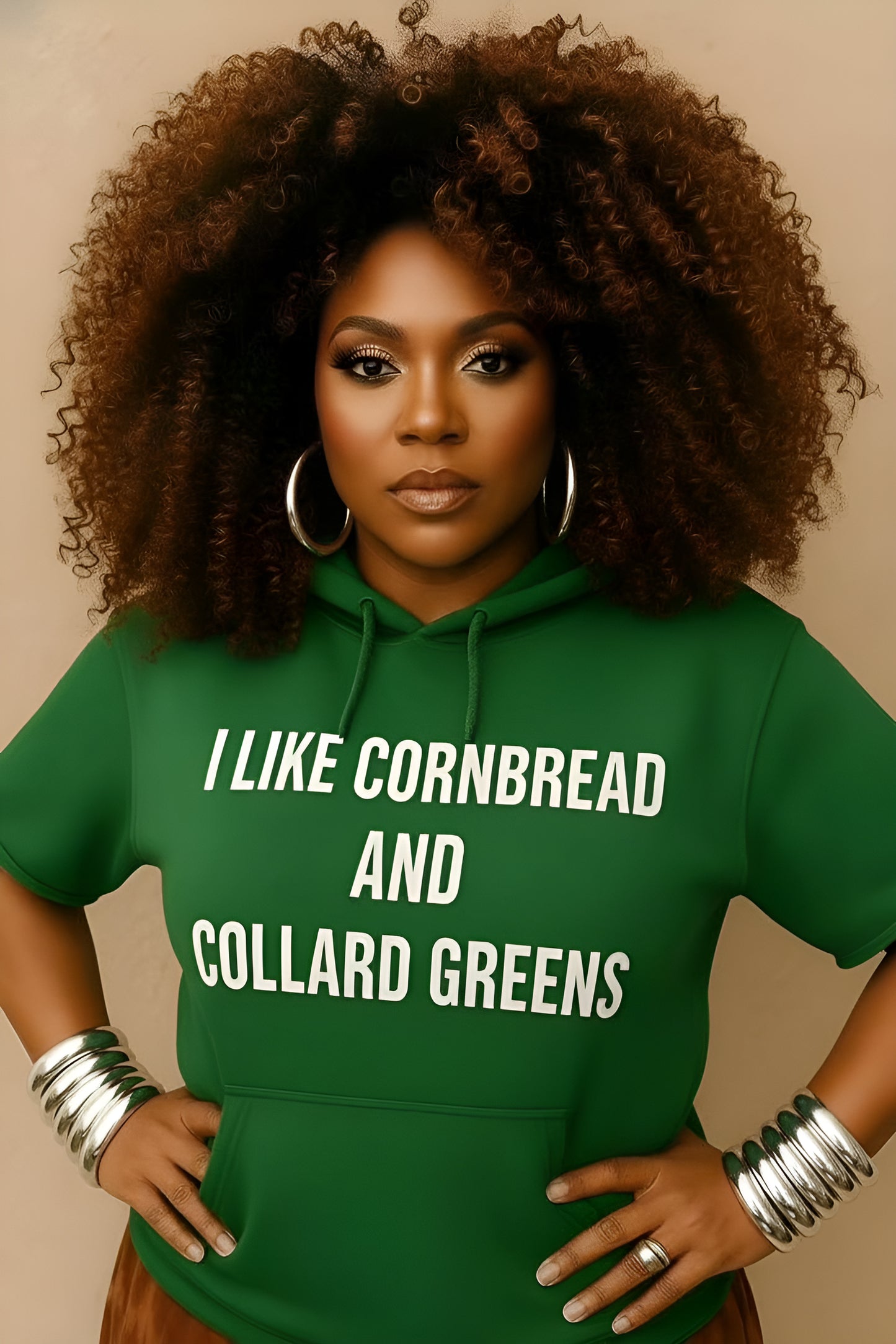 “I Like Cornbread and Collard Greens” Raw Sleeve Hoodie