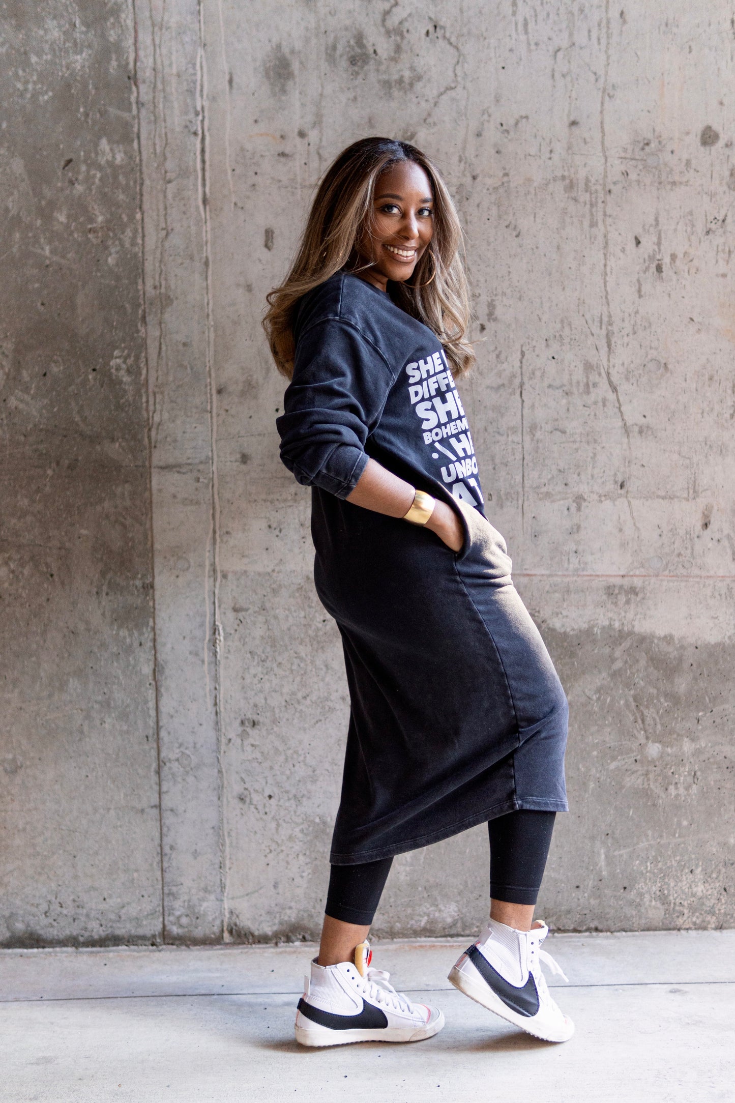 She Moves to a Different Beat Sweatshirt Midi Dress