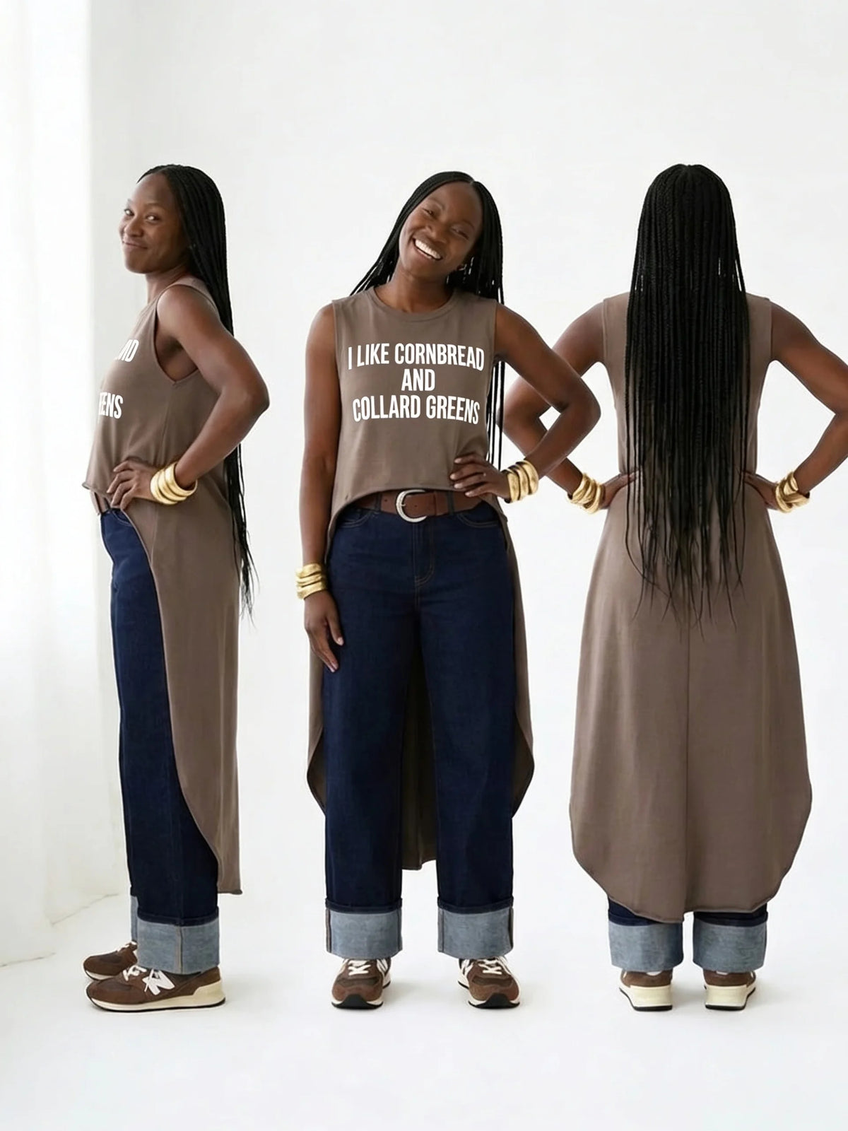 “I Like Cornbread and Collard Greens” Hi Lo Sweatshirt Top