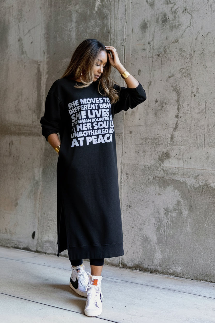 “She Moves to a Different Beat” Sweatshirt Lounge Dress (Ships out the week of 12-22-25)
